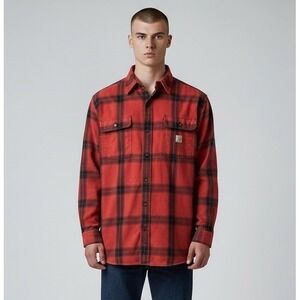 CARHARTT Loose‎ Fit Heavyweight Flannel Red Plaid Long Sleeve Shirt 105439 Large
